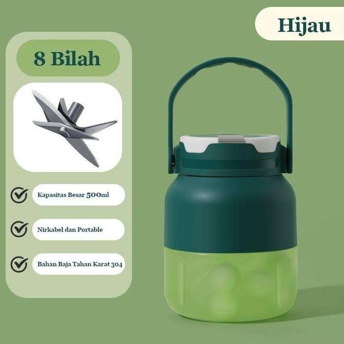 [DORFIC] [HJS] Portable Juice Blender 8 mata pisau 500ml juicer dengan silikon sedotan Rechargeable 