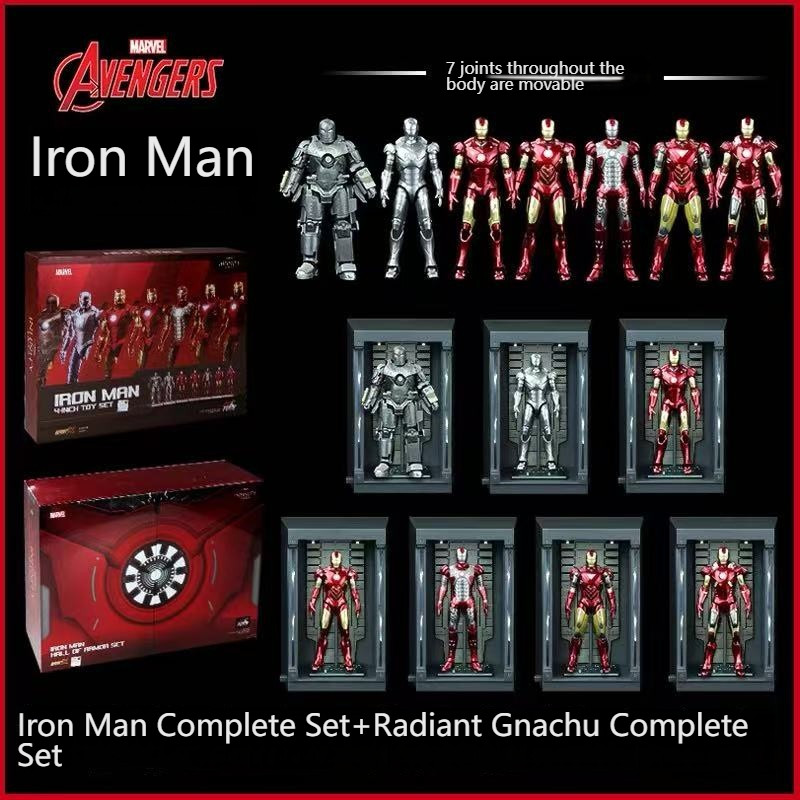 ZD Toys Iron Man MK1 MK2 MK3 MK4 MK5 MK6 MK7 Model Glowing Gnaku Set 7style 4in Action Figures Colle