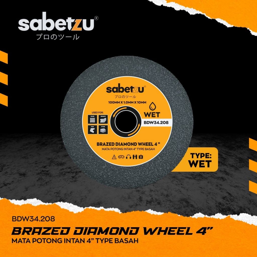Sabetzu Mata Pisau Gerinda Potong Granit Kaca Keramik Marmer Brazed Diamond Wheel 4" x 1.1MM Wet Bat