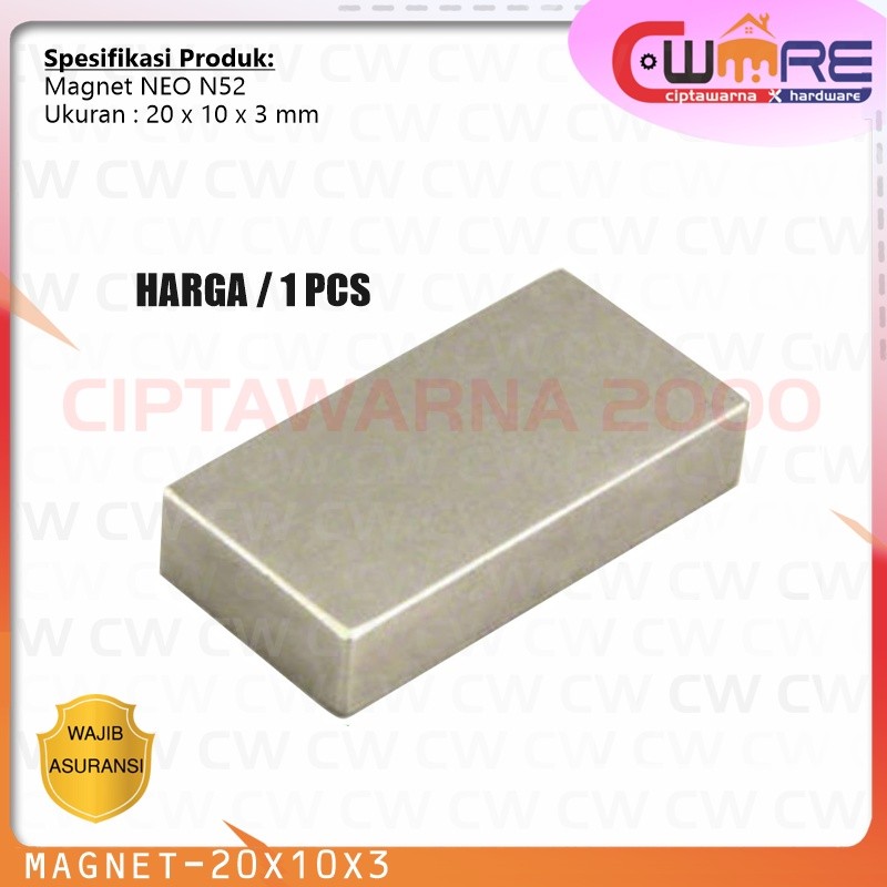 Magnet Neodymium Model Kotak N52 Super Kuat 20 X 10 X 1.5 Mm - CW2K