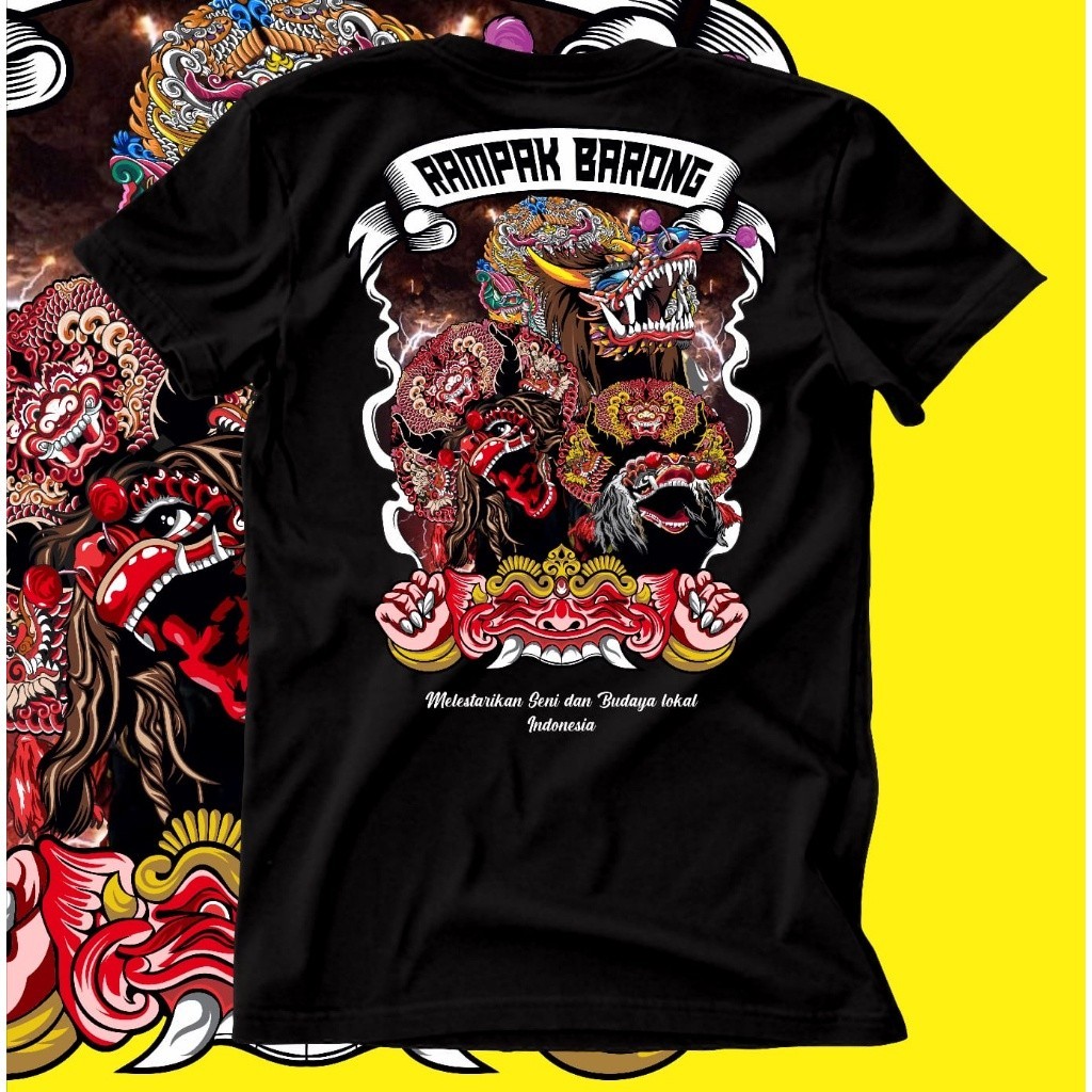 . Kaos Rampak Barong Devil Jaranan Kediri Katun 30s Unisek Pria Wanita Bahan Adem