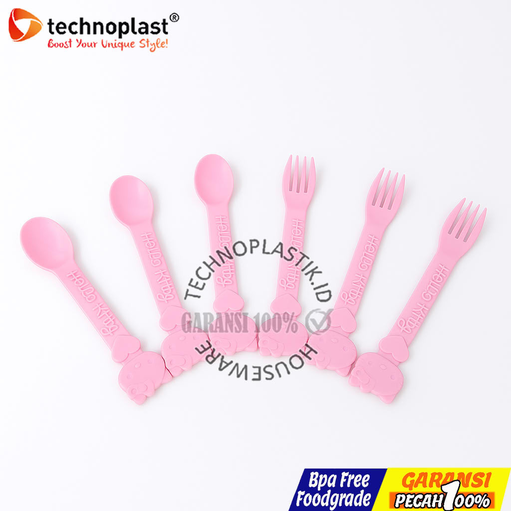 TECHNOPLAST Hello Kitty Sendok & Garpu Anak 6 + Centong Nasi 2 – Gift Set