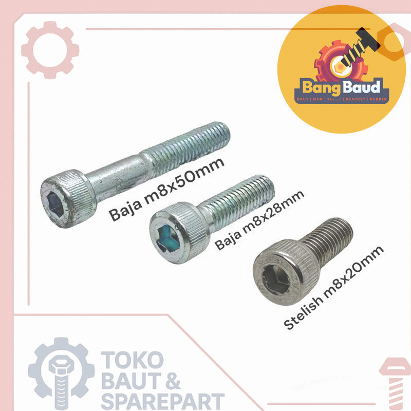 GROSIR BAUT SPAREPART BAUT 12 KUNCI L M8x20mm m8x28mm m8x50mm BAUT ORIGINAL STENLISH BAJA 5cm 2,8 cm