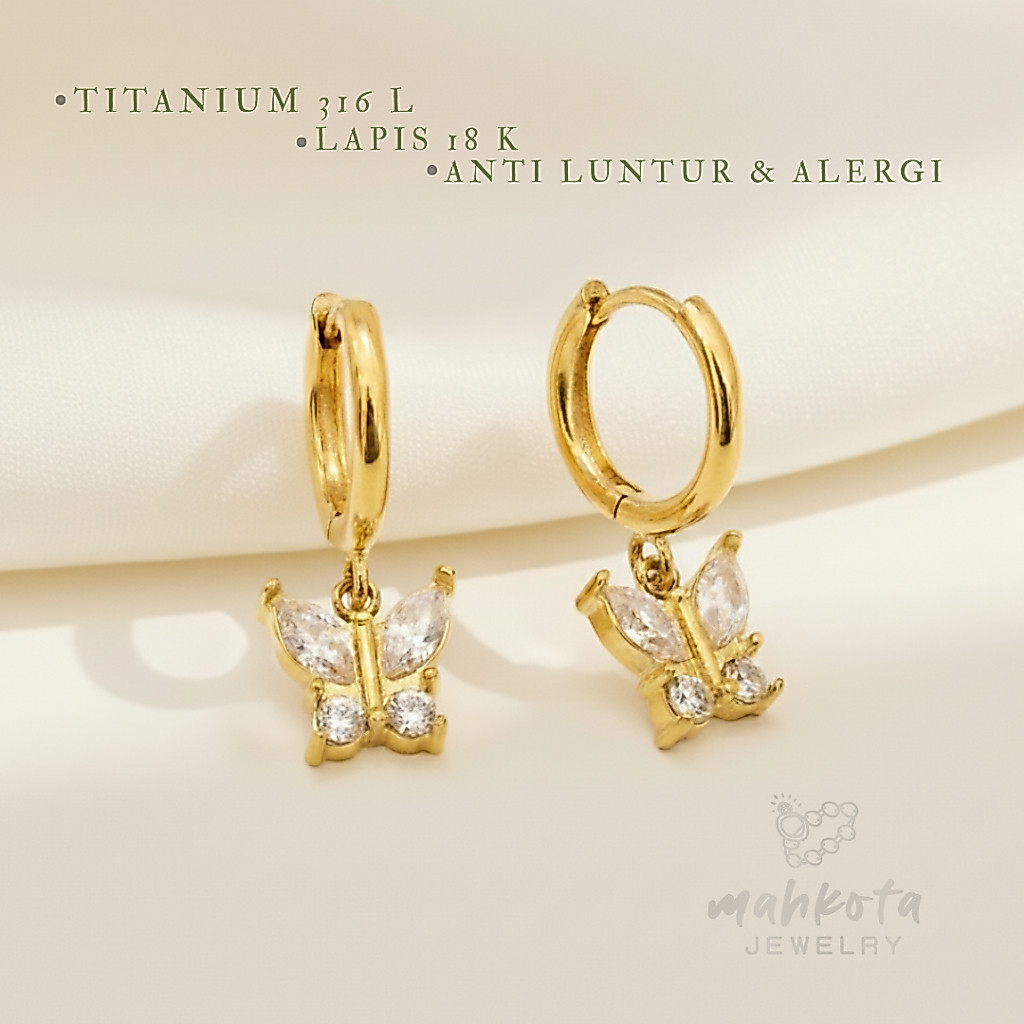 A160 Anting Titanium Premium Wanita Lapis Emas 18 KGP