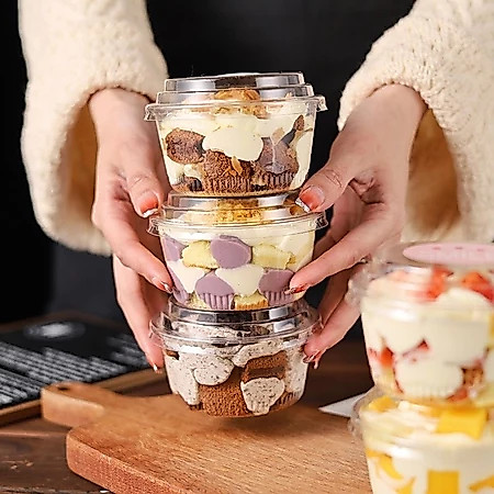 Dessert Cup Mika Transparan Tebal 10 Pcs Cup Puding Tutup