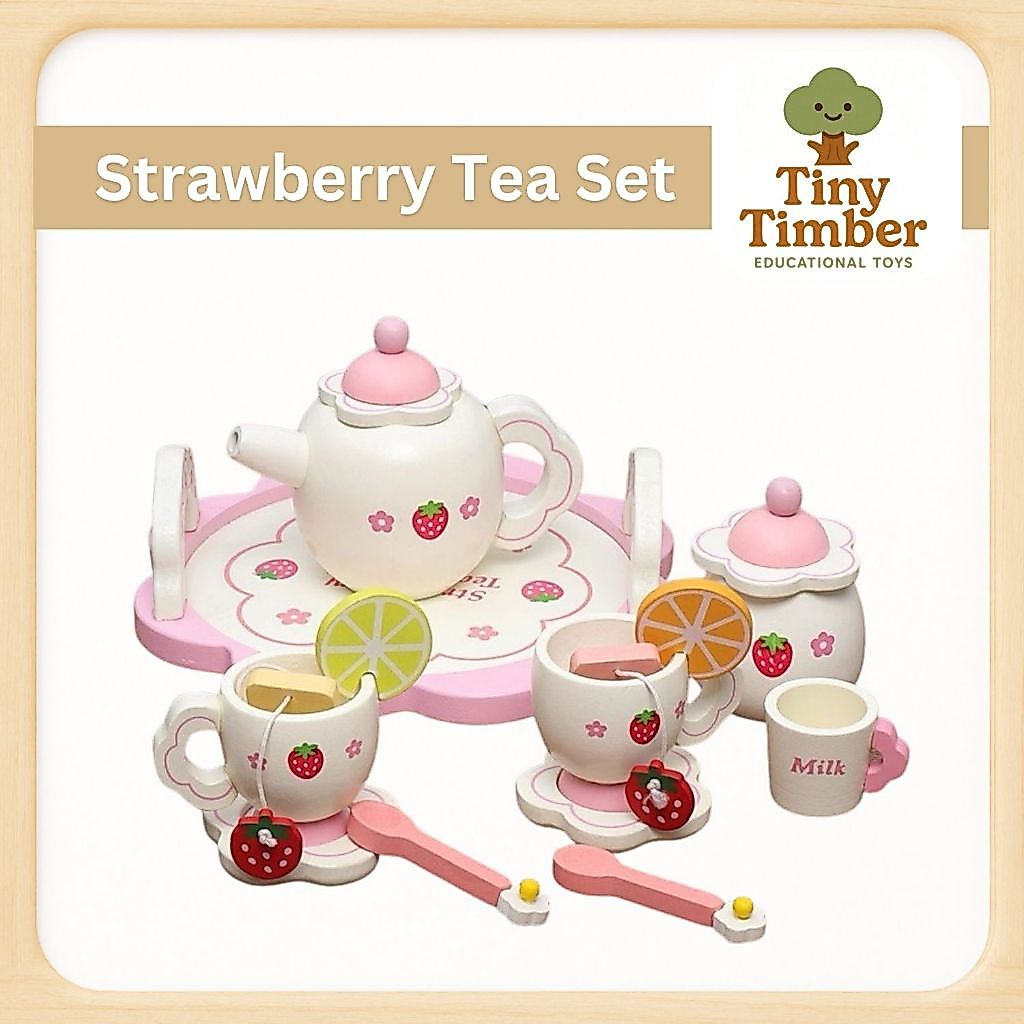 Mainan anak STRAWBERRY TEA SET / wooden toys mother garden tea set / Mainan edukasi anak set gelas t