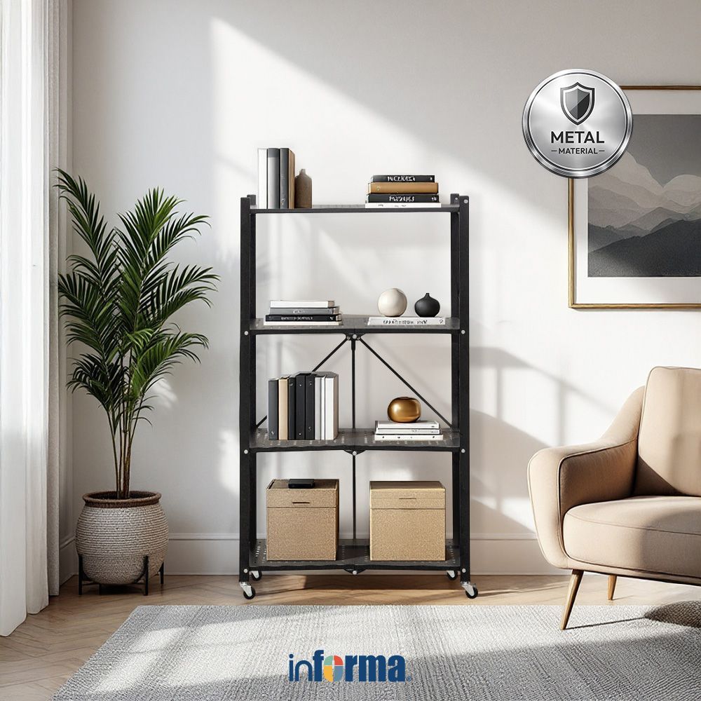 Informa Ollin Rak Besi Lipat 4 Tingkat - Hitam Shelf Besi Rak Metal Shelving Baja Organizer Besi