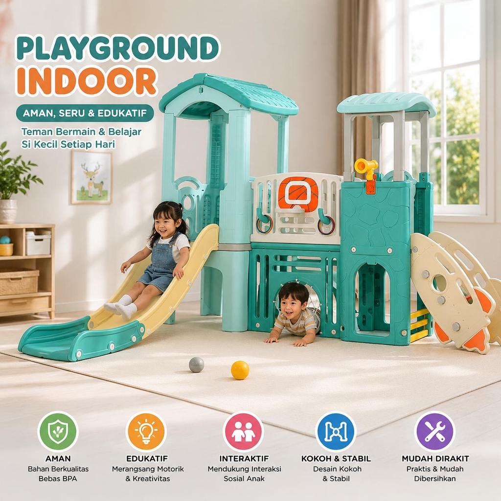 PANDA PLAYHOUSE Mainan Playhouse Playground Anak Perosotoan Terowongan Anak H2303