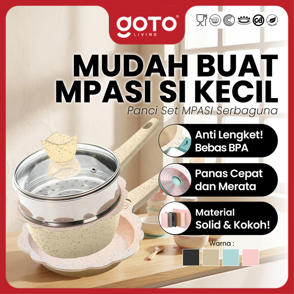 (Crazy Deal) Goto Mavy Panci Set Lengkap Anti Lengket Teflon Perlengkapan Mpasi Bayi