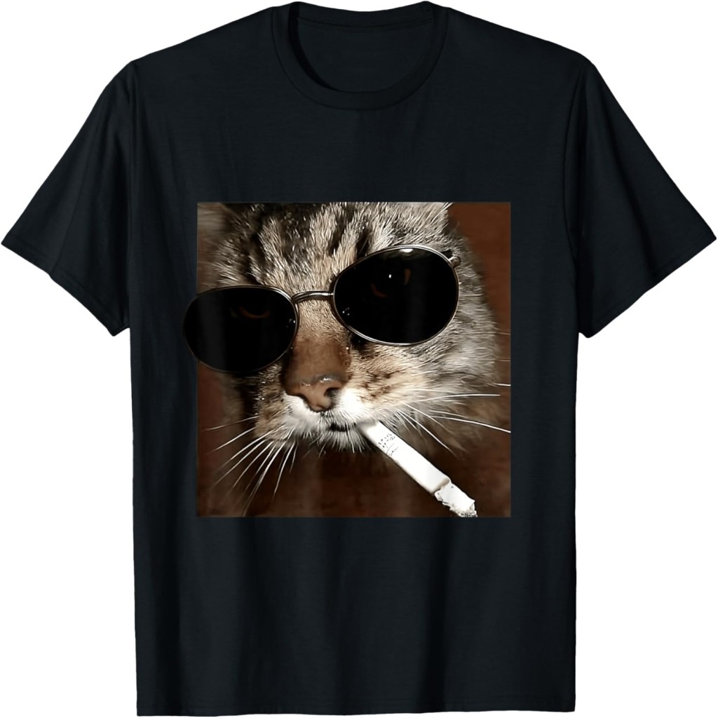 Kaos Meme Kucing Memakai Kacamata Hitam dan Merokok Rokok