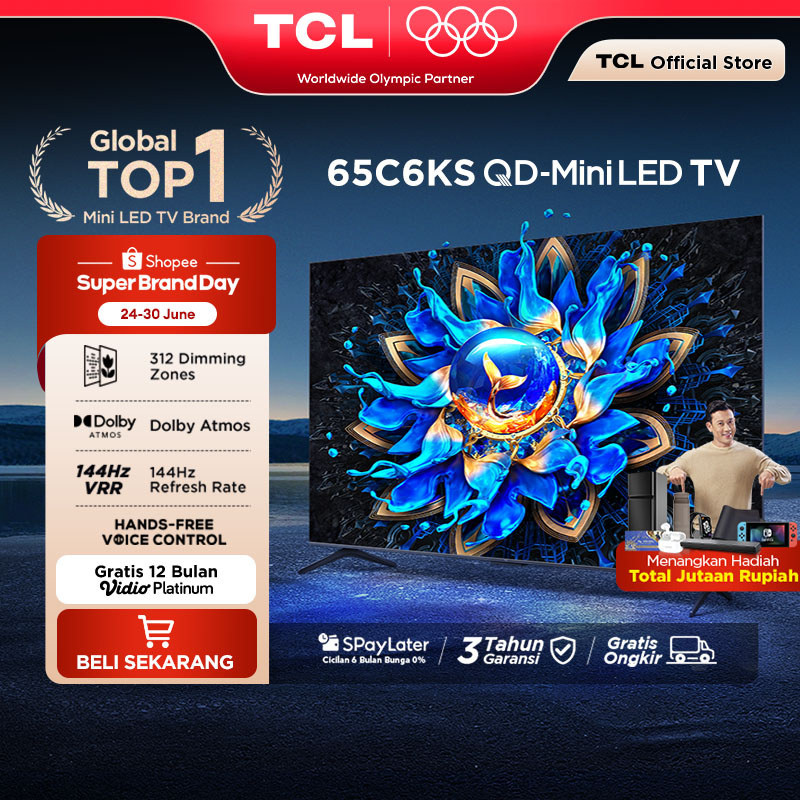 TCL 4K QD-Mini LED TV 65 Inch C6KS - High HDR Brightness - Dolby Vision & Atmos - IMAX Enhanced - Un