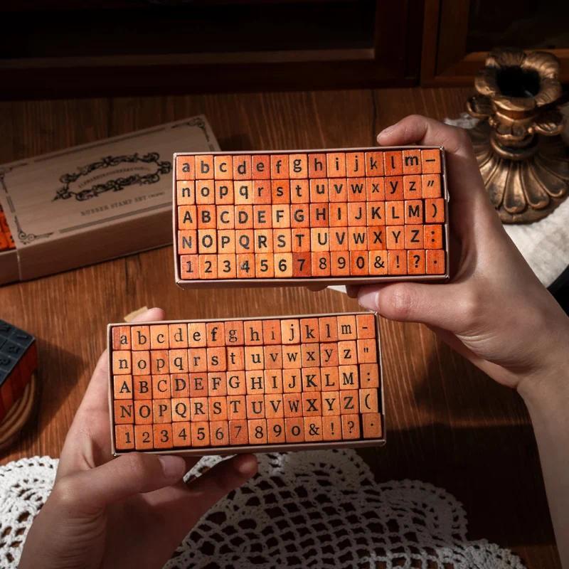 Journal GO 70pcs/set Wooden Rubber Alphabet Letter Number Stamp Set for Card Collage Junk Journal Sc