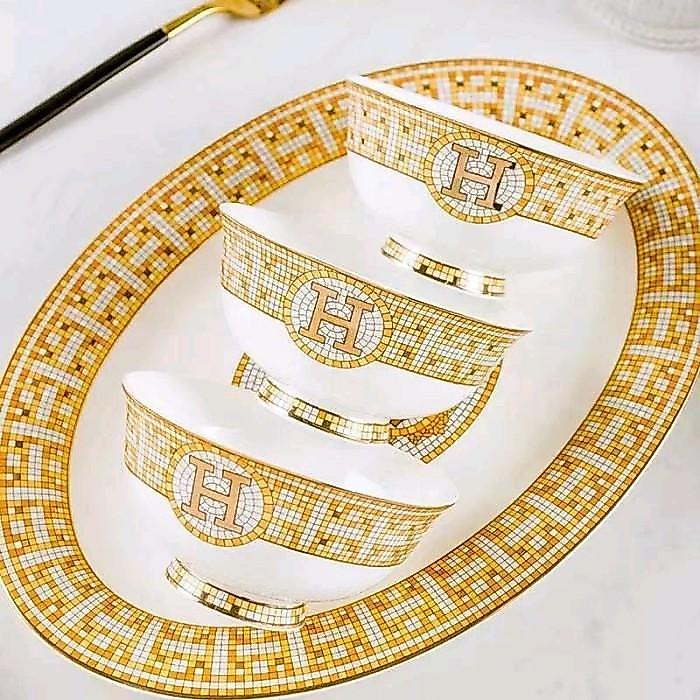 piring makan set H Plate Set / Mangkok dan Piring Mewah set Rumah Isi 60 Piece