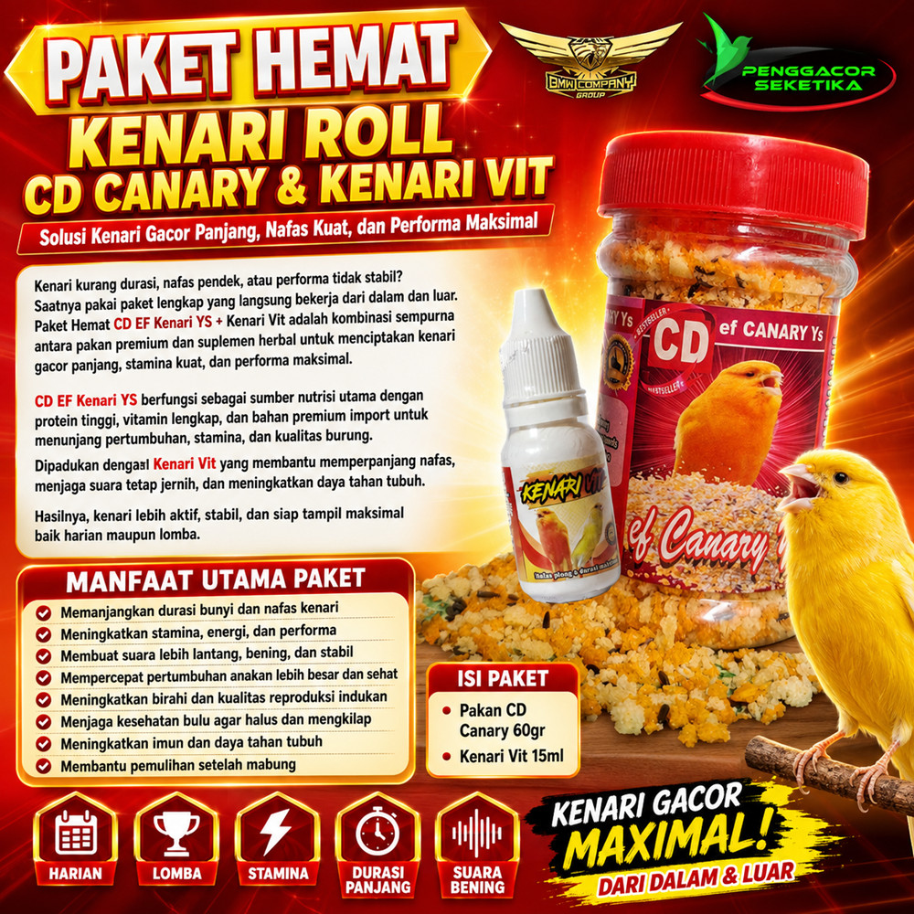[Paket Hemat] Pakan CD EF Kenari YS + Kenari Vit Nafas Panjang Durasi Maksimal Gacor Stabil Pakan & 