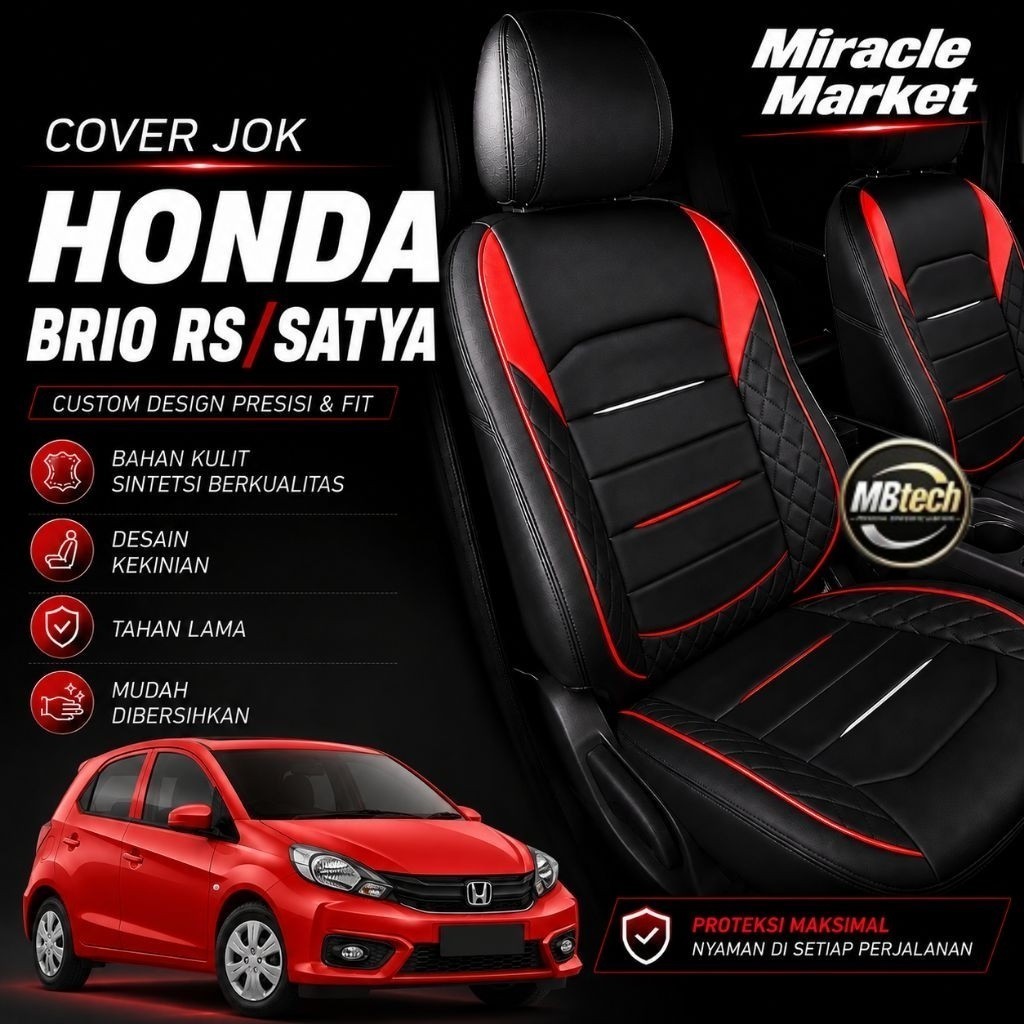 [MbTech] Sarung Jok  Brio Satya FullSet 2 Baris ||  Kulit Sintetis Berkualitas