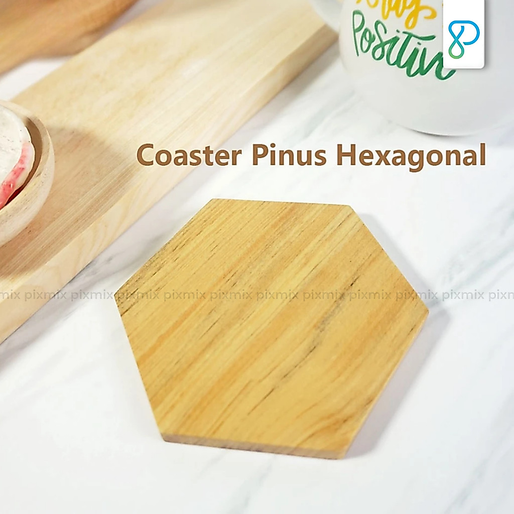 Tatakan Gelas Coaster Pinus Hexagonal | Properti Foto Produk
