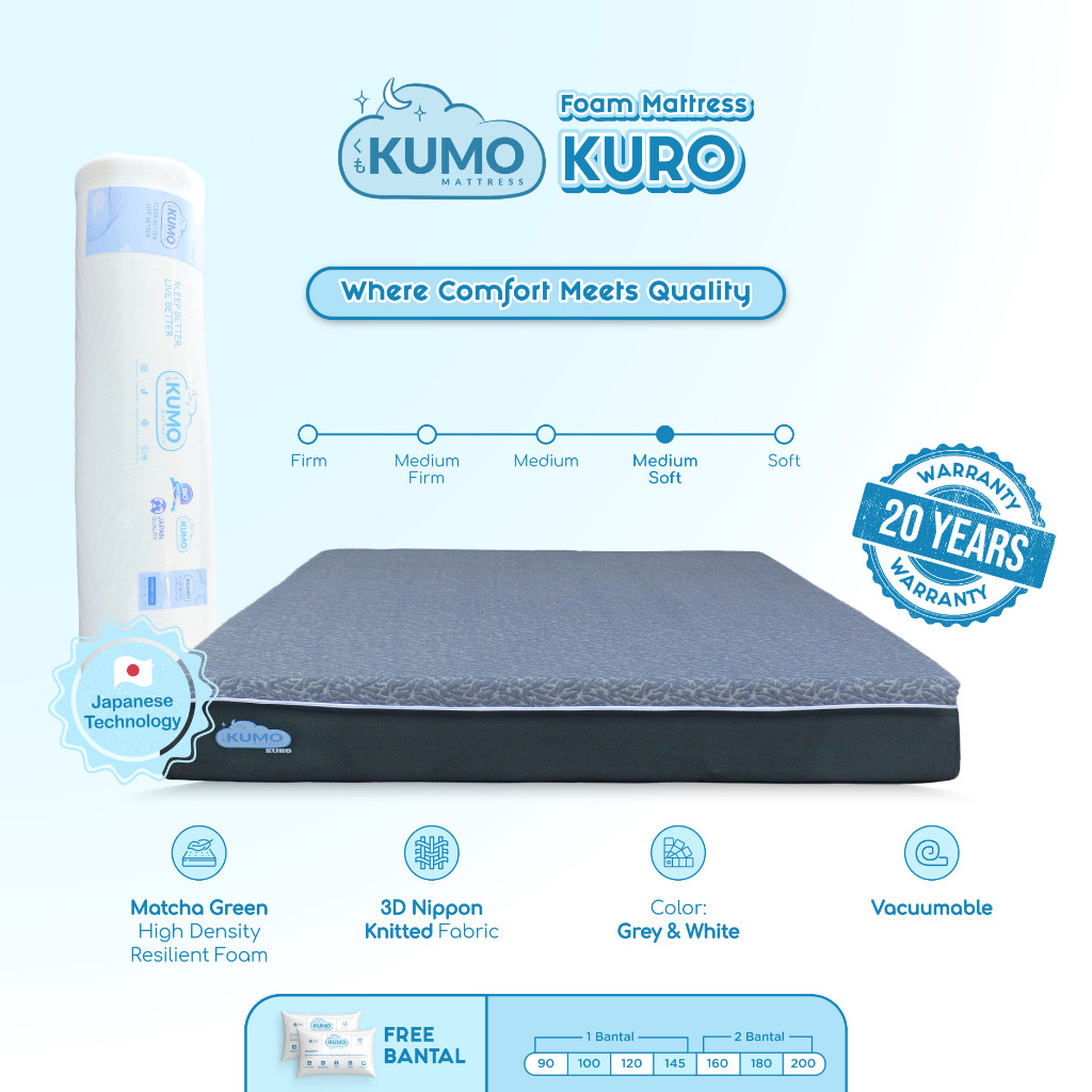 KUMO Kasur Busa KURO – Tebal 15 cm | Ukuran 90x100 s/d 200x200
