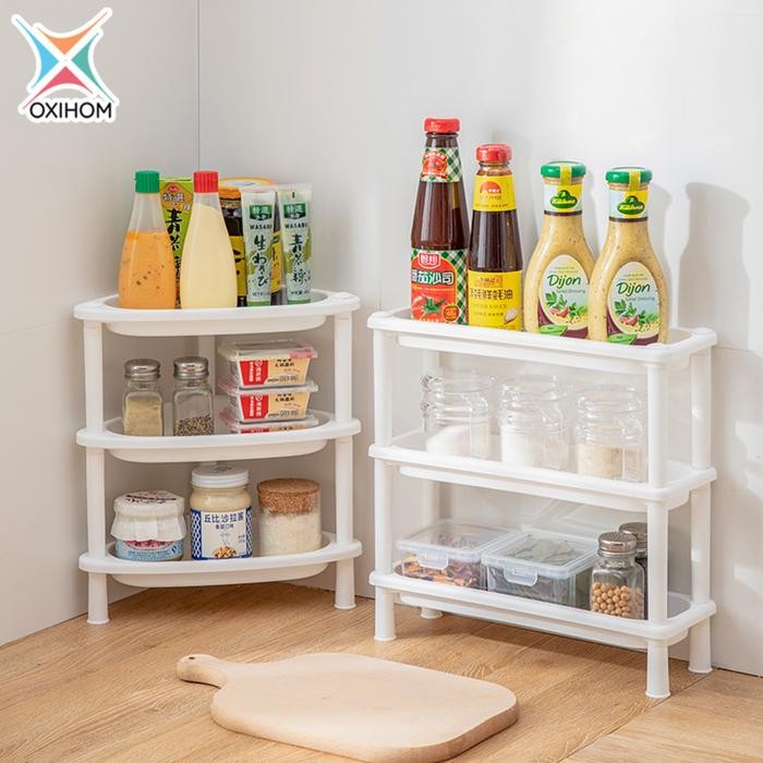 TERBARU Oxihom Rak Dapur Rak Susun Plastik Rak Bumbu Rak Kamar Mandi Rak Plastik - S5340 Putih 3 Sus