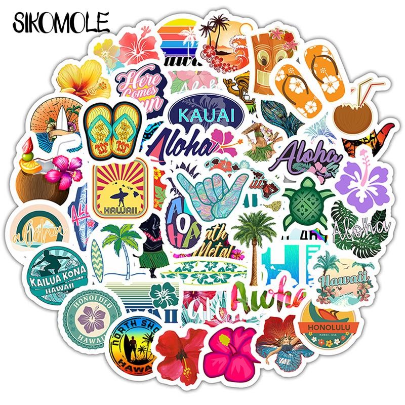 

10/30/50PCS Cartoon Hawaii Tropical Beach Sticker Summer Hibiscus Flower DIY Toys Laptop Skateboard Luggage Helmet Stickers F5
