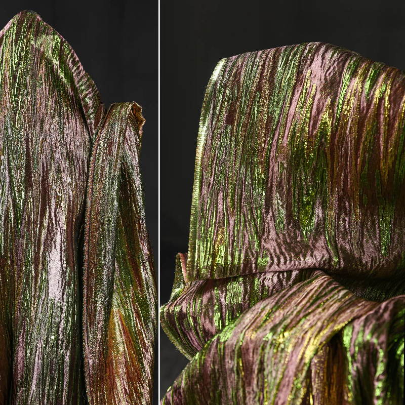 

Vintage Gold Green Linear Fluid Jacquard Fabric Revival DIY Jacket Dress Apparel Design Bridal Couture Custom Craft Material