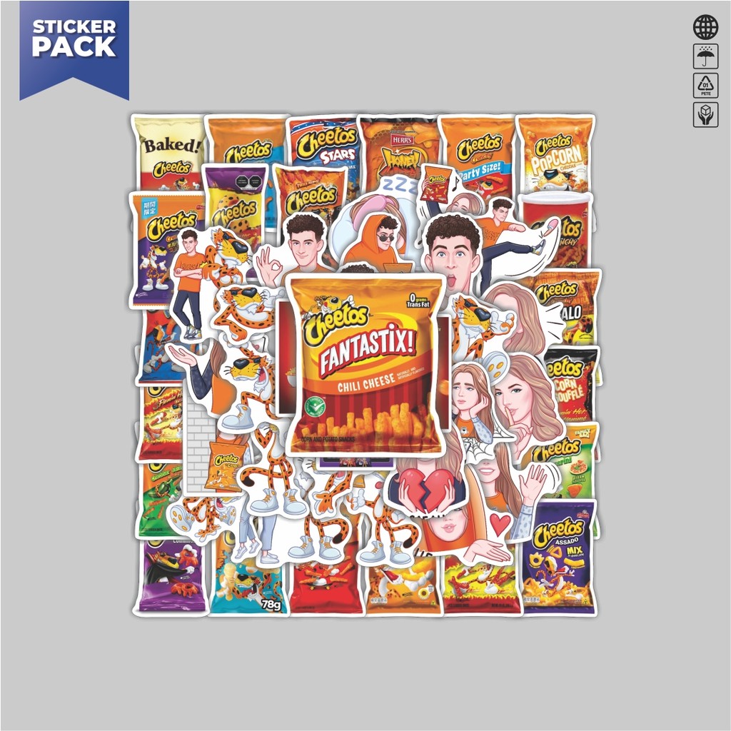 

[100PCS]Stiker Pack Stiker Snack Cheetos Aesthetic Vinyl Anti Air Dekorasi Sticker Laptop Buku Journal Koper Helm Casing HP Gitar Helm Skateboard