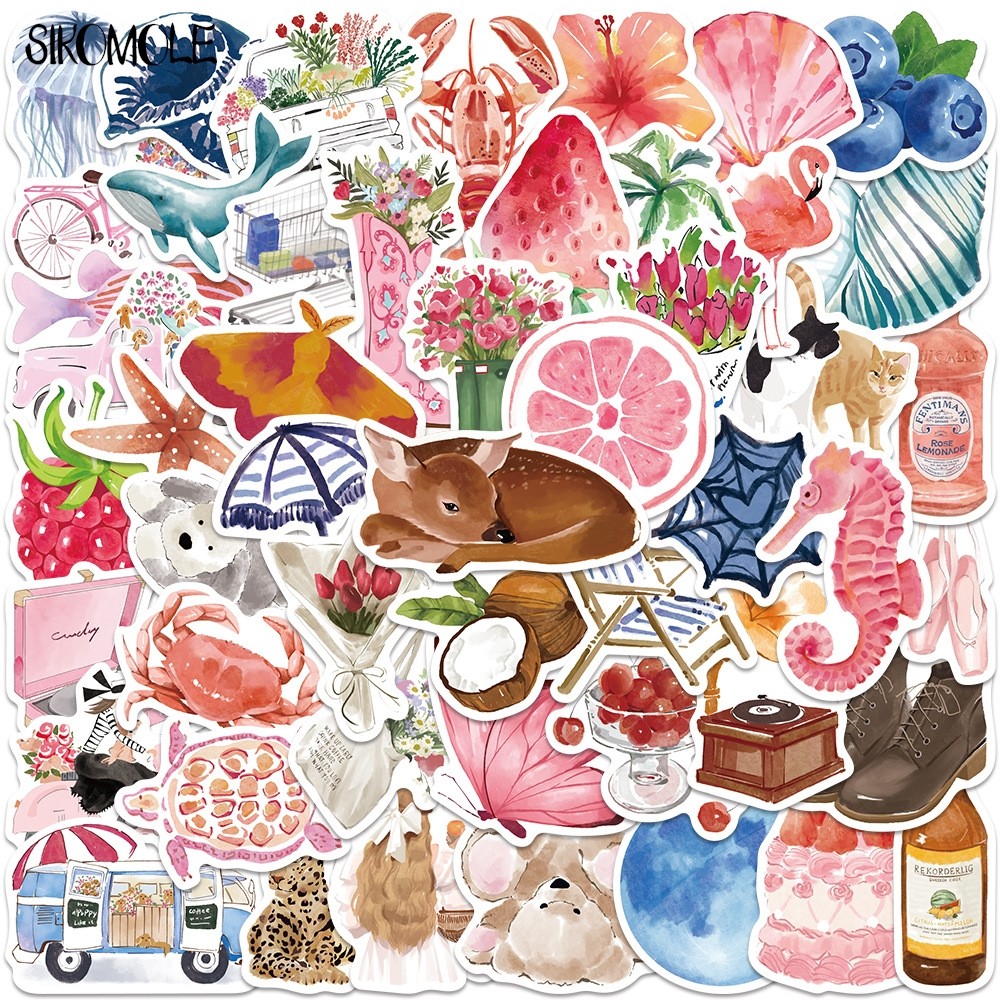 

10/50/100PCS Colorful Watercolor Diary Cartoon PVC Graffiti Stickers Aesthetic Art DIY Decoration Travel Luggage Sticker Pack