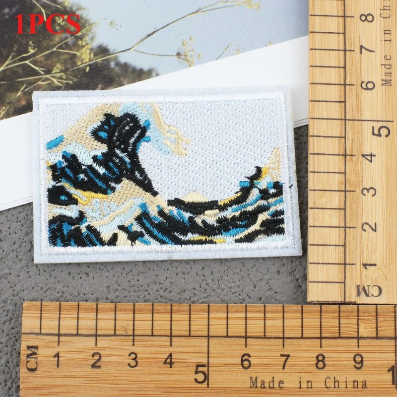 

Wave Cloth Sticker Mountain and River Picture Embroidery Sticker Adhesive Badge Boy Cartoon Embroidery