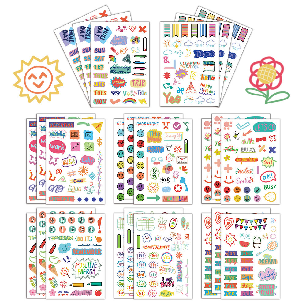 

8PCS Creative Hand drawn Element Plan Book Graffiti Stickers Decoration DIY Bookboard Notebook Desktop Waterproof Stickers