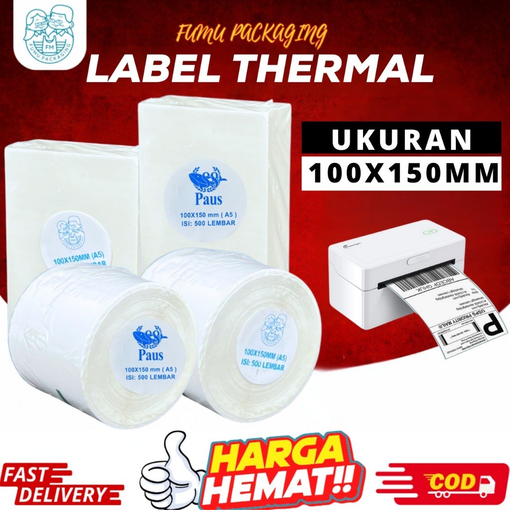 

Kertas Label Thermal / Kertas Thermal Print / Kertas Stiker Barcode Online Shop/Waterproof Anti Lentur 100x150mm Grosri Termurah
