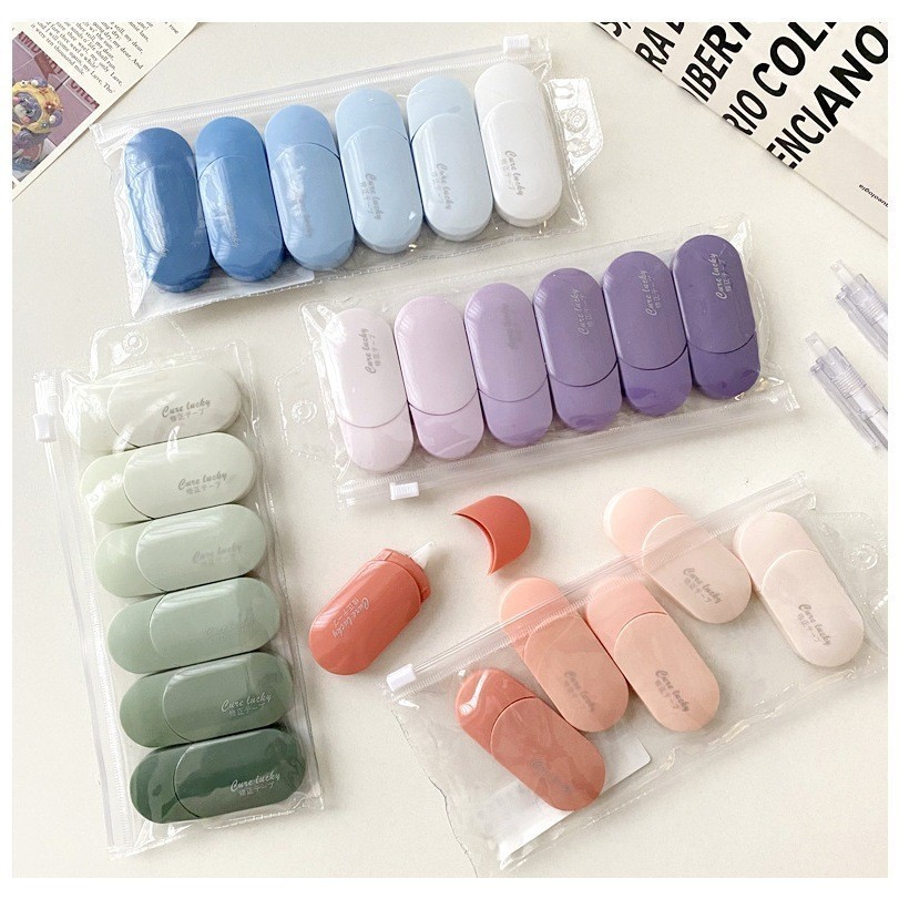 

New (6 Pcs) Pita Mini Warna Warni Color Berkualitas / Correction Tape / Tip Ex Kertas / Pita Koreksi Warna Pastel Tidak Mudah TerputusPremium