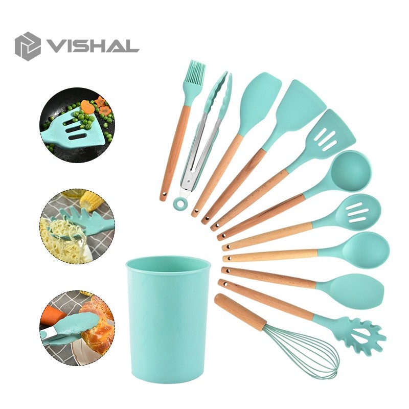 VISHAL 12pcs Kitchen Set Spatula Masker Alat Dapur Spatula Silikon Tahan Panas Peralatan Masak