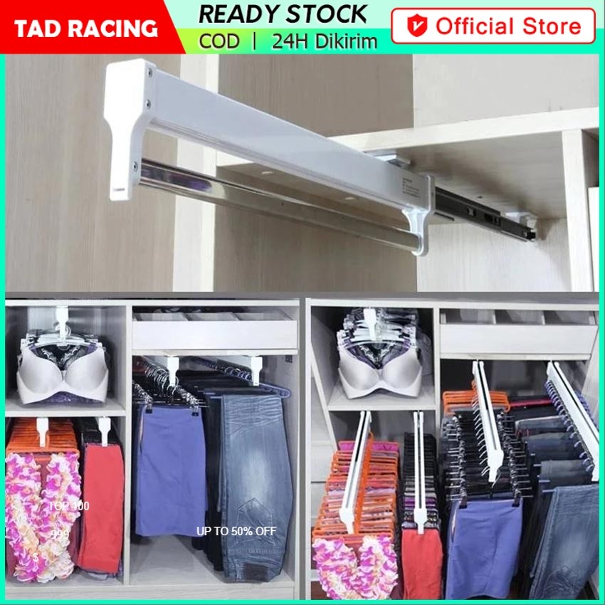 Tarik-Keluar Lemari Pakaian Gantungan Baju Tarik rak Rel pakaian Penyimpanan Hanger Serbaguna Celana