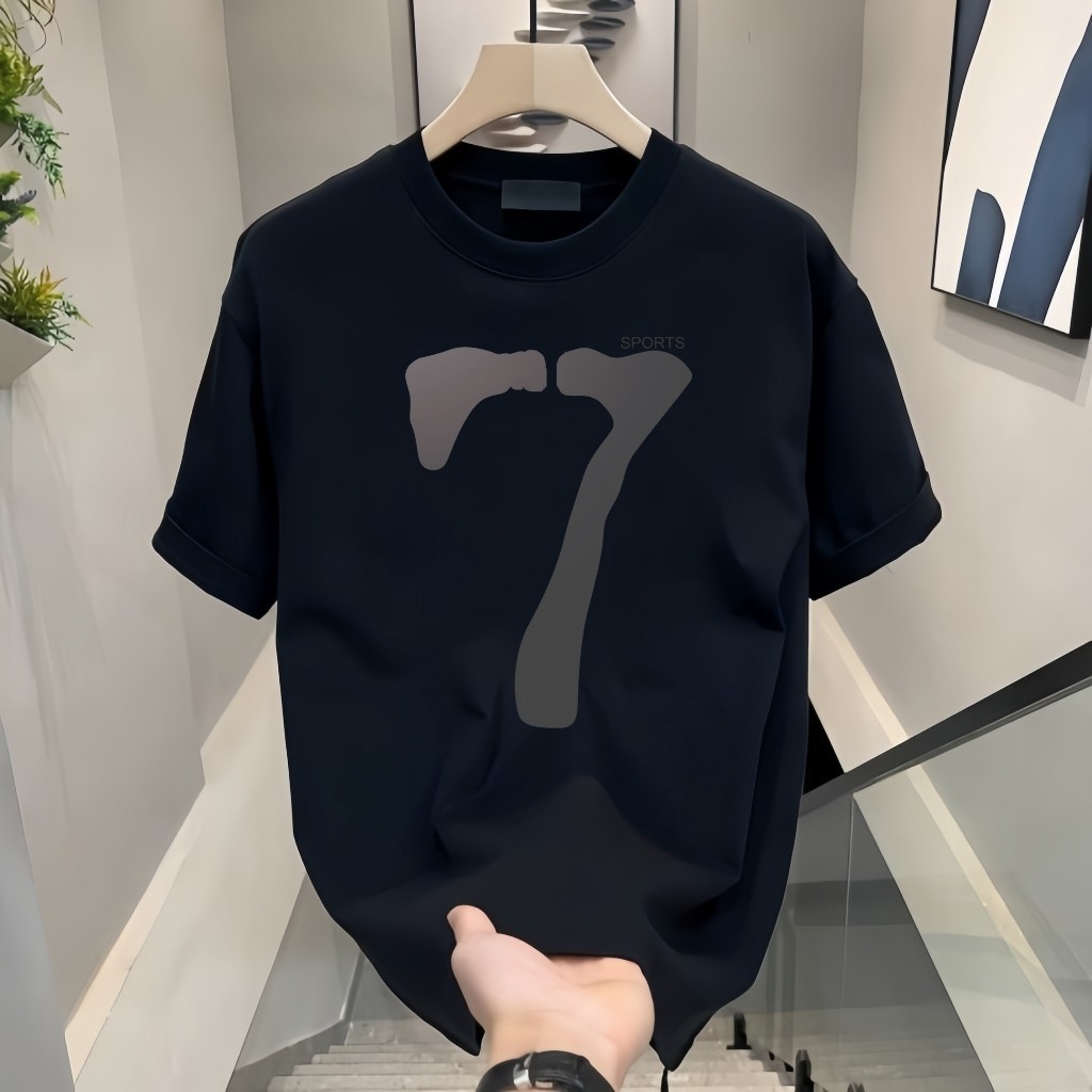 T Shirt Baju Kaos Distro 24s unisex  Kaos Pria Hitam Angka 7