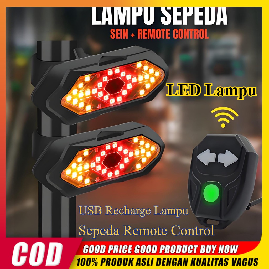 Lampu Belakang Sepeda Nirkabel USB Recharge Lampu Sein Sepeda Remote Control Peringatan Keselamatan
