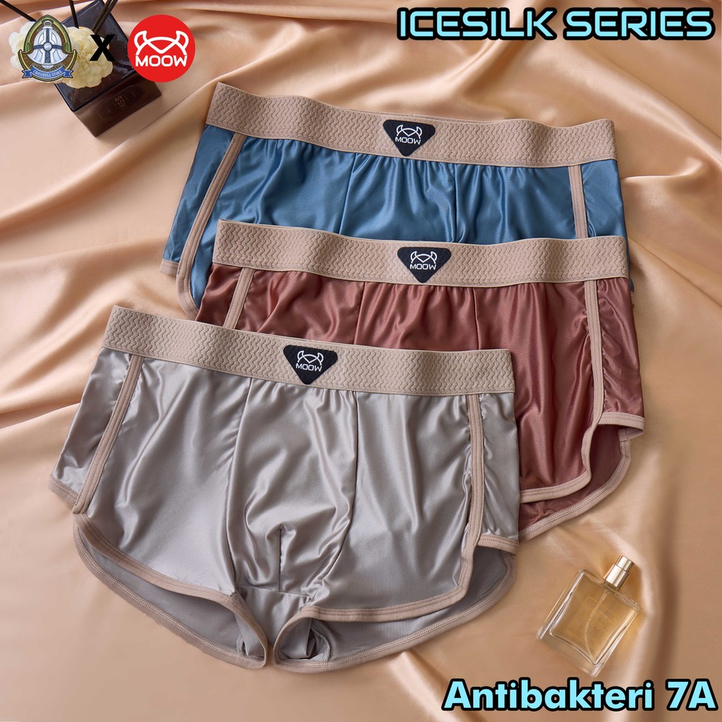 CROSSBELL X MOOW Paket 3PCS Celana Dalam Boxer Pria Shiny Premium Icesilk Lembut Antibakteri 7A MP62