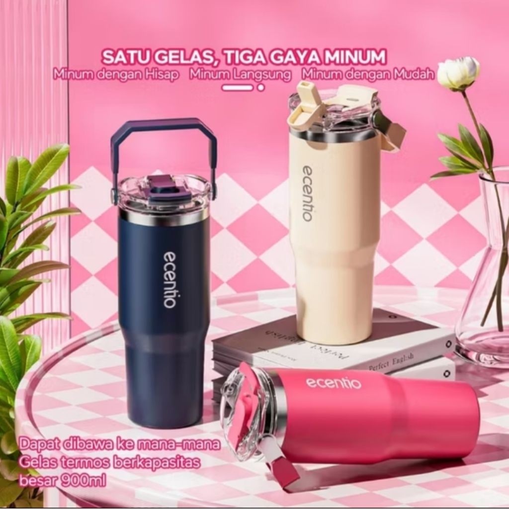 Ecentio Termos Stainless Pink 900ml Tumbler Btol Anti Tumpah 900ml Stainless Steel Ecentio Original