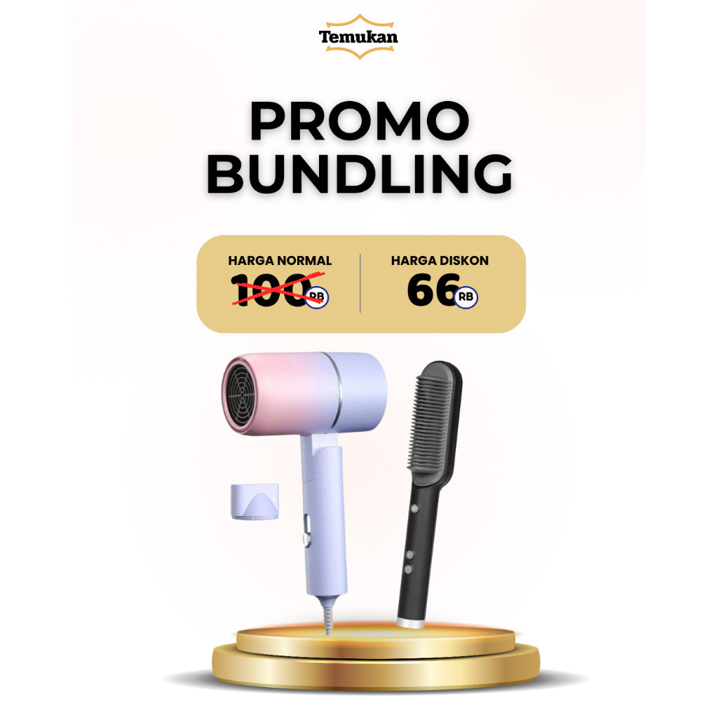 (COD) Paket Bundle Hair Dryer Lipat Portable dan Sisir Rambut Listrik 2in1 // Pengering Rambut Lurus