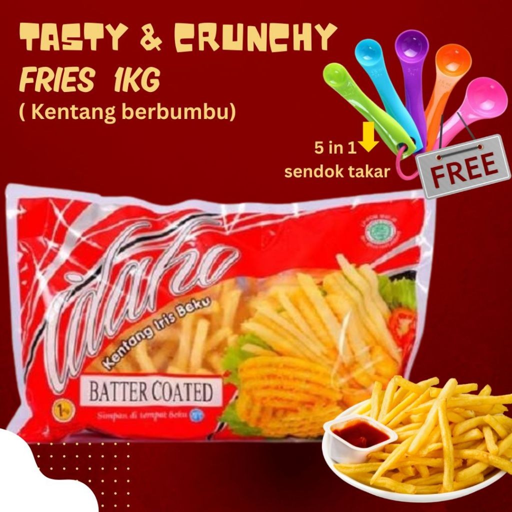 

IDAHO KENTANG BATTER COATED 1 KG (KENTANG BERBUMBU) FREE SENDOK TAKAR