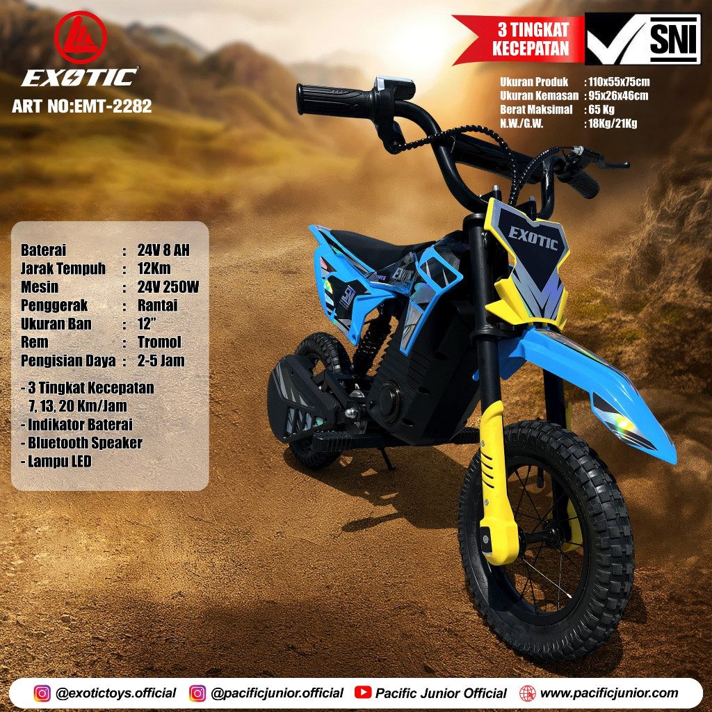 MAINAN ANAK MOTOR TRAIL MINI LISTRIK EXOTIC EMT 2282 BATERAI 24V 8AH SEPEDA