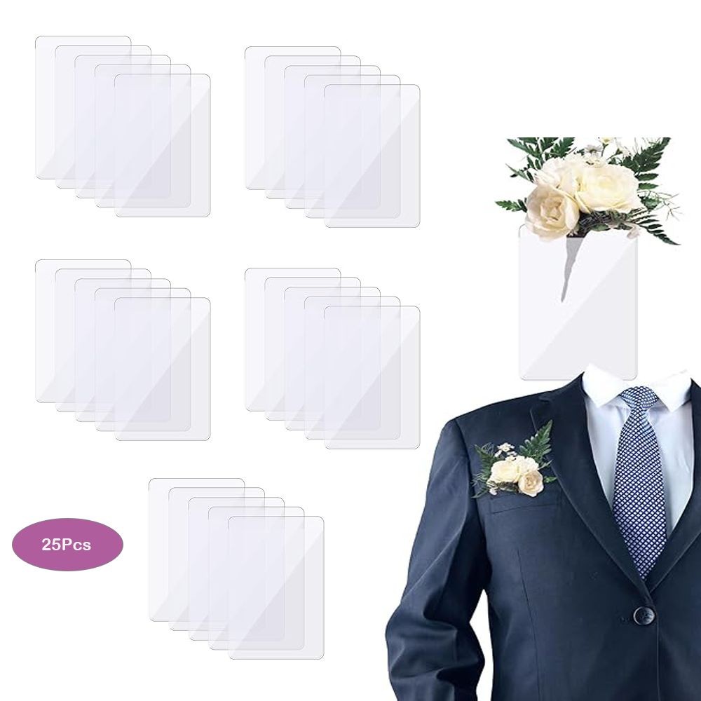 

25Pcs No-Lapel Pin Pocket Boutonniere Plastic Sleeve Durable Clear Invisible Pocket Square Holder Multi-purpose Boutonniere Card