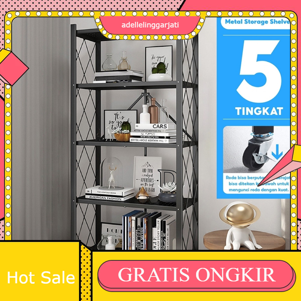 SPORT RAK BESI SUSUN LIPAT 5 TINGKAT RODA MULTIFUNGSI RAK PORTABLE DAPUR