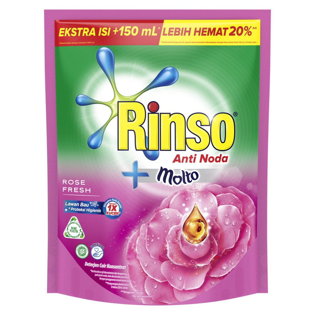 Rinso Molto Deterjen Cair 1,65L Rose Fresh Liquid Detergent