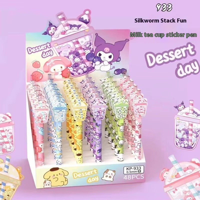 

Genuine Sanrio 48pcs Gel Pen 0.5mm Black New Kawaii Kuromi Melody Cute Patch Pens Student Stationery School Supplies