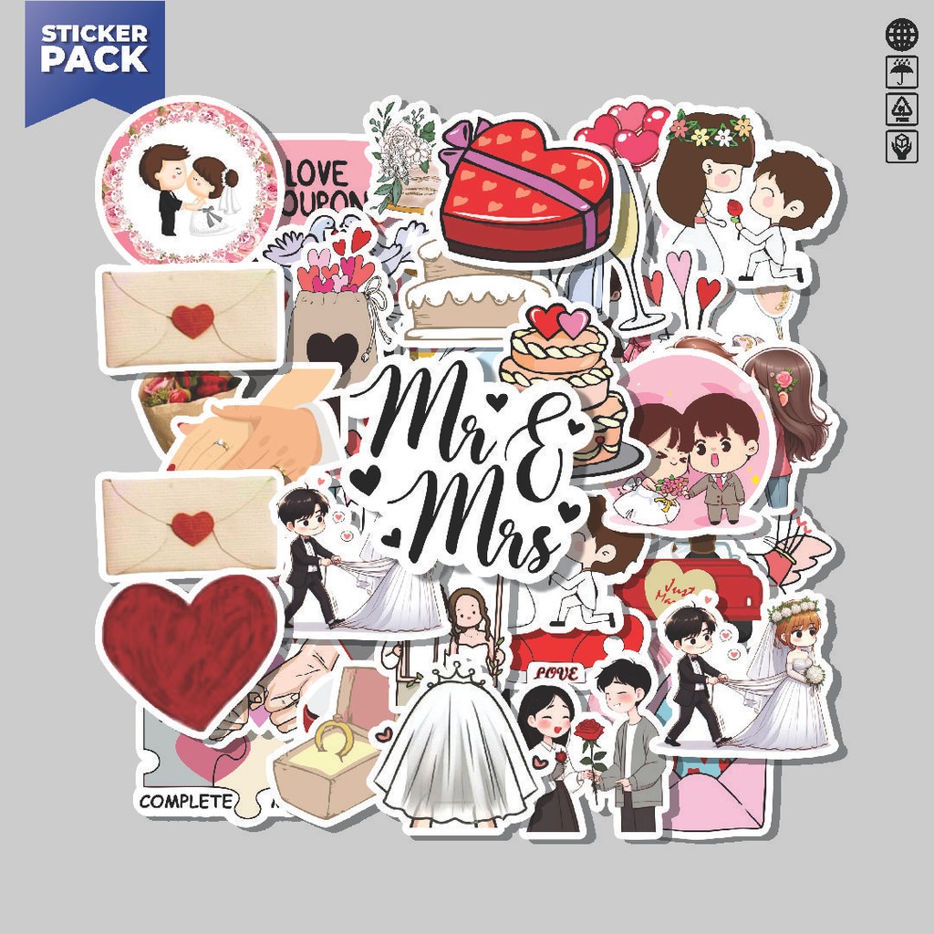 

[100PCS]Stiker Pack Stiker Romantic Wedding Series [Pernikahan Romantis] Aesthetic Vinyl Anti Air Dekorasi Sticker Laptop Buku Journal Koper Helm Casing HP Gitar Helm Skateboard