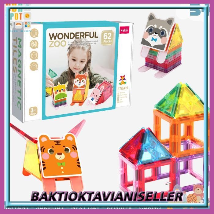 Magnetic tiles 62 pcs Wonderful ZOO - KEBO - animal puzzle