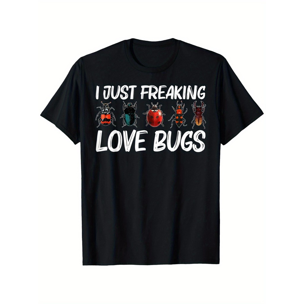 Kaos Pria 'I Just Love Bugs' - Kaos Serangga Warna-Warni, Katun 100%, S-XXXL