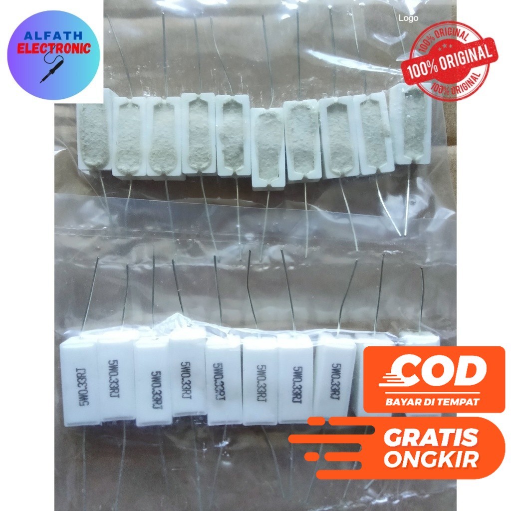 RESISTOR KAPUR 0.33 OHM 5WATT R KAPUR 0.33OHM 5W RESISTOR 0.33 OHM 5 WATT ORIGINAL KUALITAS BAGUS