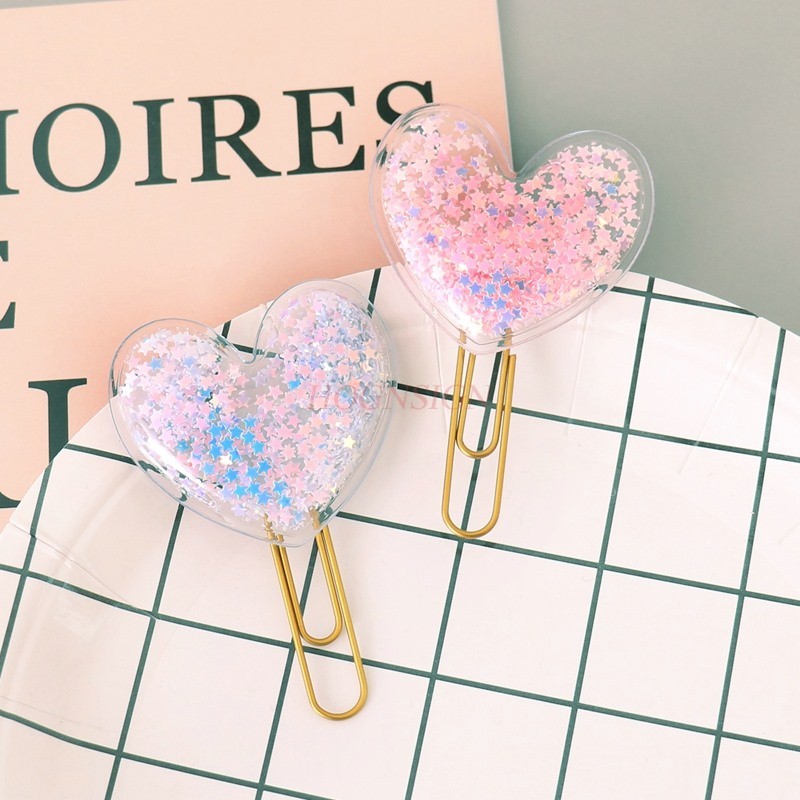 

2pcs Pink Heart Decorative Paper Clip Bookmark Large Paper Pin Hair Ornament