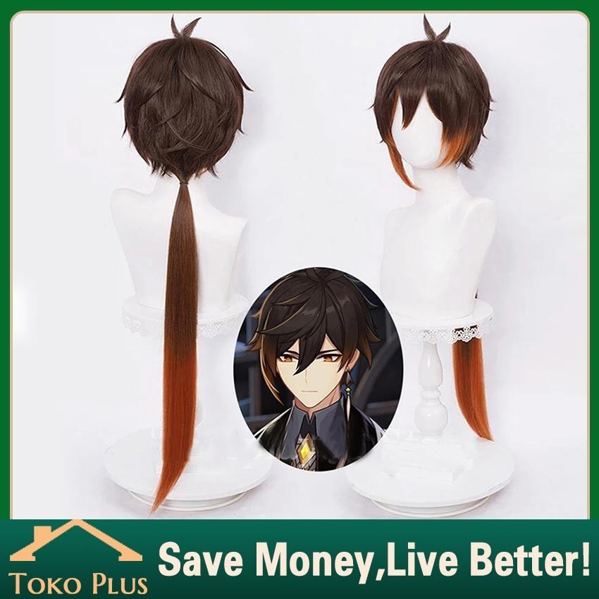 Wig Zhongli Cosplay Genshin Impact Dewasa/Anak-Anak Dapat Menggunakannya Rambut Palsu Genshin Impact