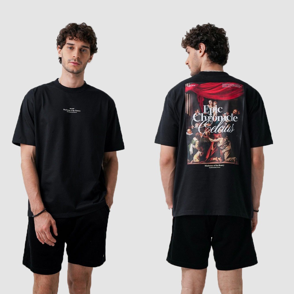 [HOT] CELCIUS "EPIC CHRONICLE" Oversized Graphic T-Shirt LIN000800C Hitam T-shirt pria
